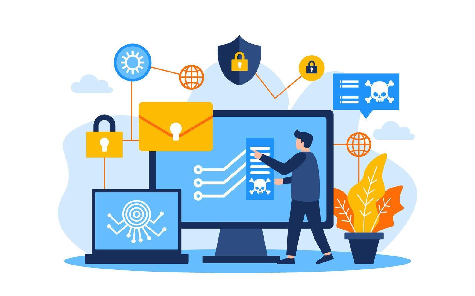 computer email hack Cyber Crime Flat Concept Illustration vector