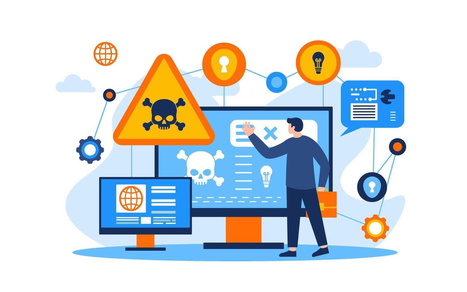danger warning computer Cyber Crime Flat Concept Illustration vector