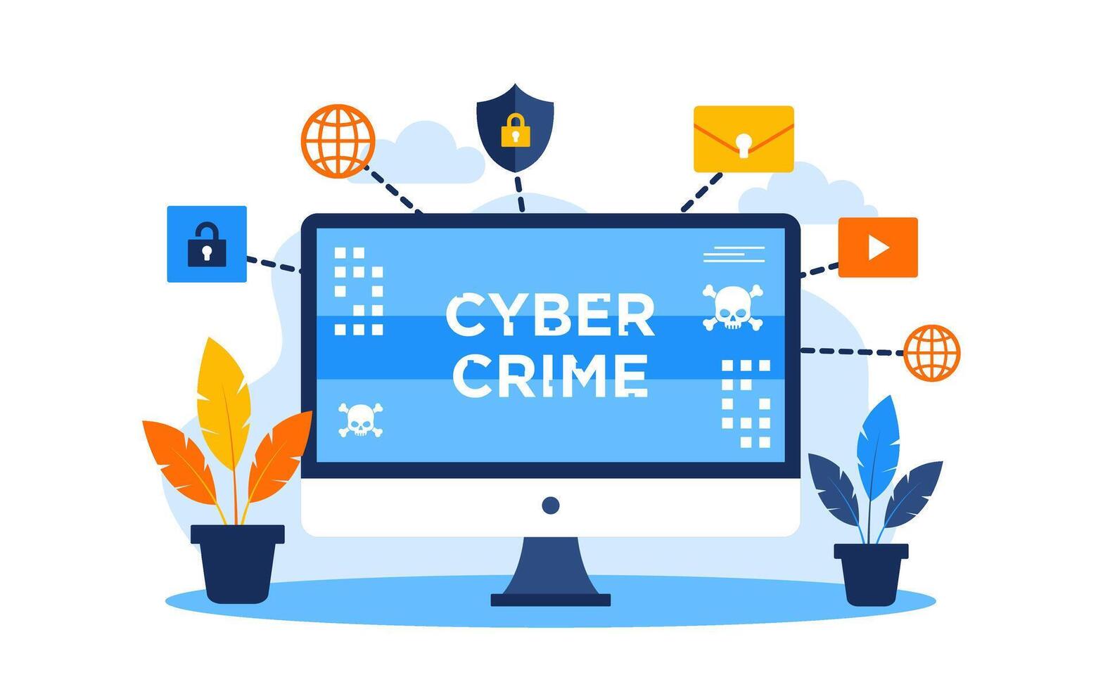 computer stand by yber Crime Flat Concept Illustration vector