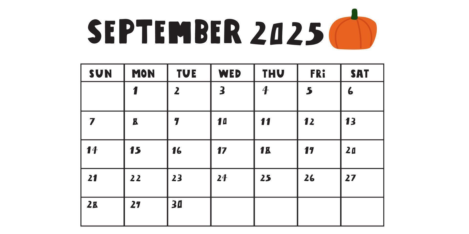 September 2025. calendar. Design illustration on white background. vector