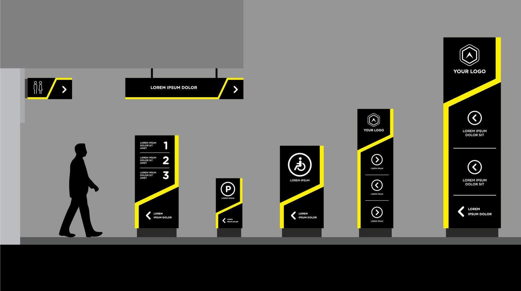 Modern Signage System Design black and yellow vector