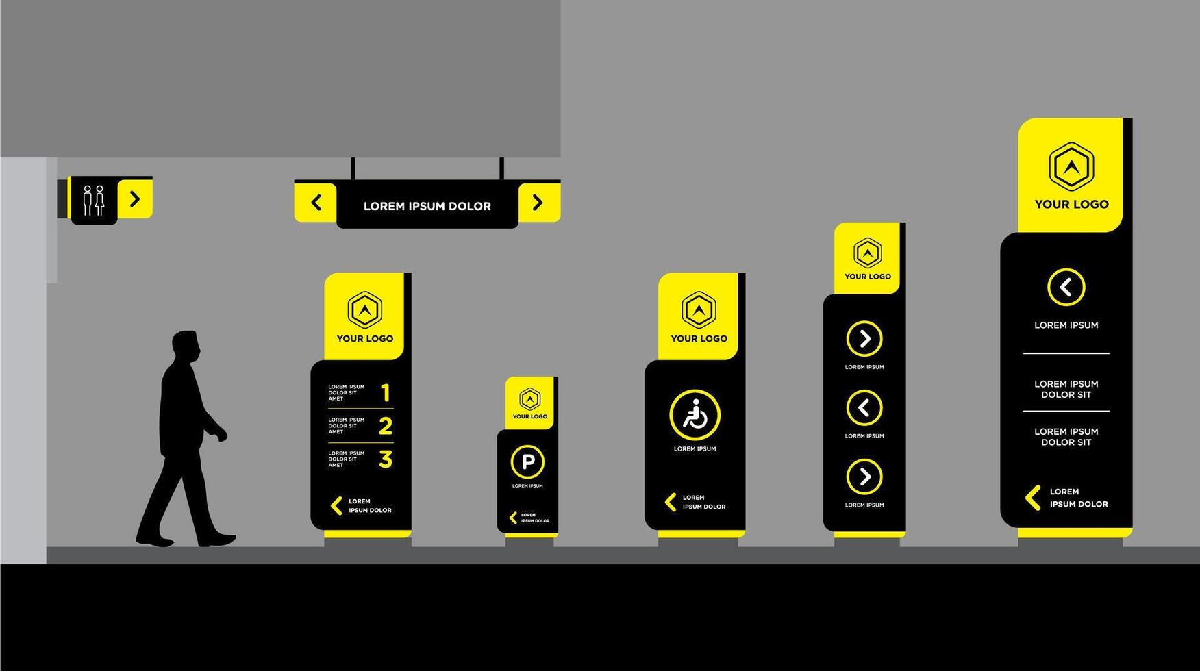 Sign Business signage for direction and navigation in commercial spaces vector