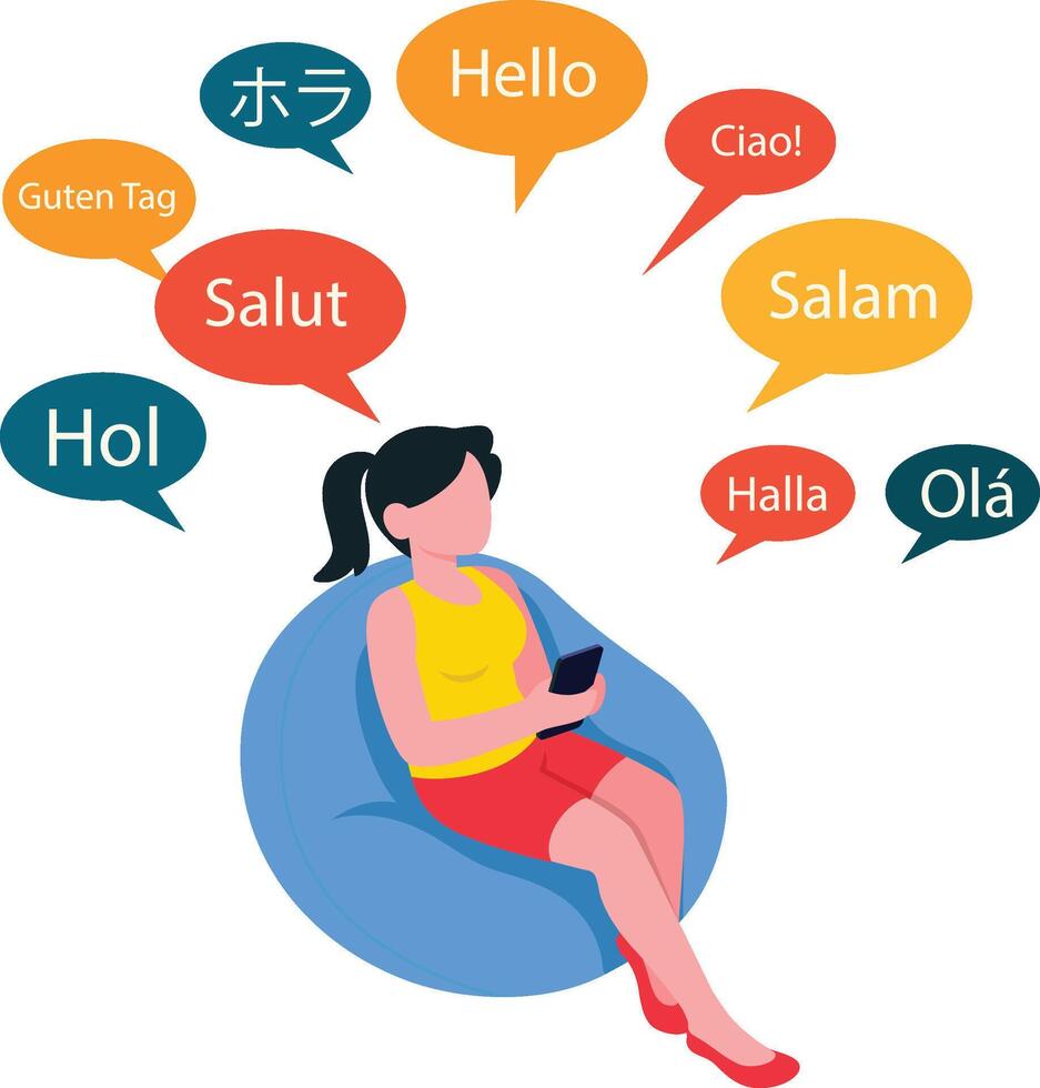 Girl use Language Translate on tablet Illustration vector
