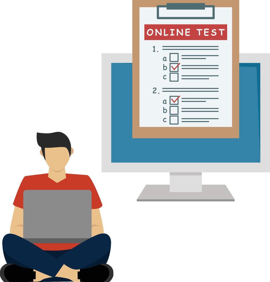 Man giving Online Test Illustration vector