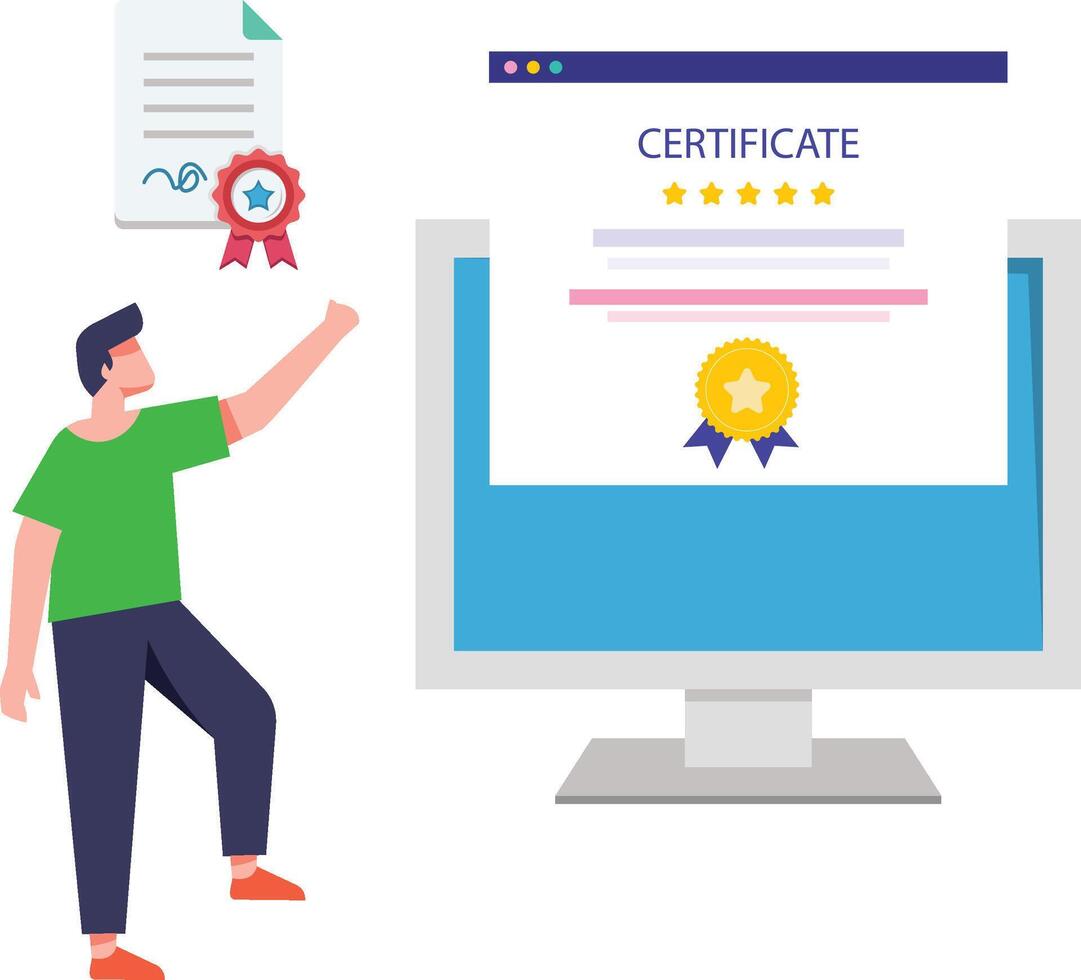 Man got Online Degree certificate Illustration vector