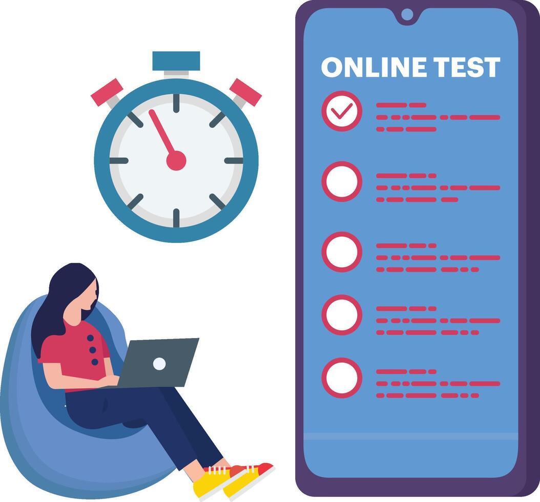Girl giving Online test on mobile Illustration vector