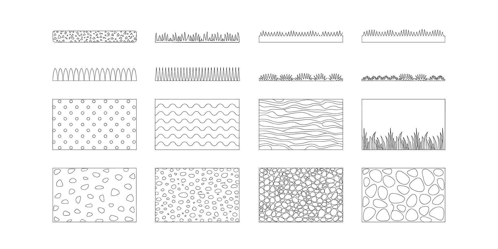 Assorted Ground Cover and Material Textures in Black and White Line Art vector