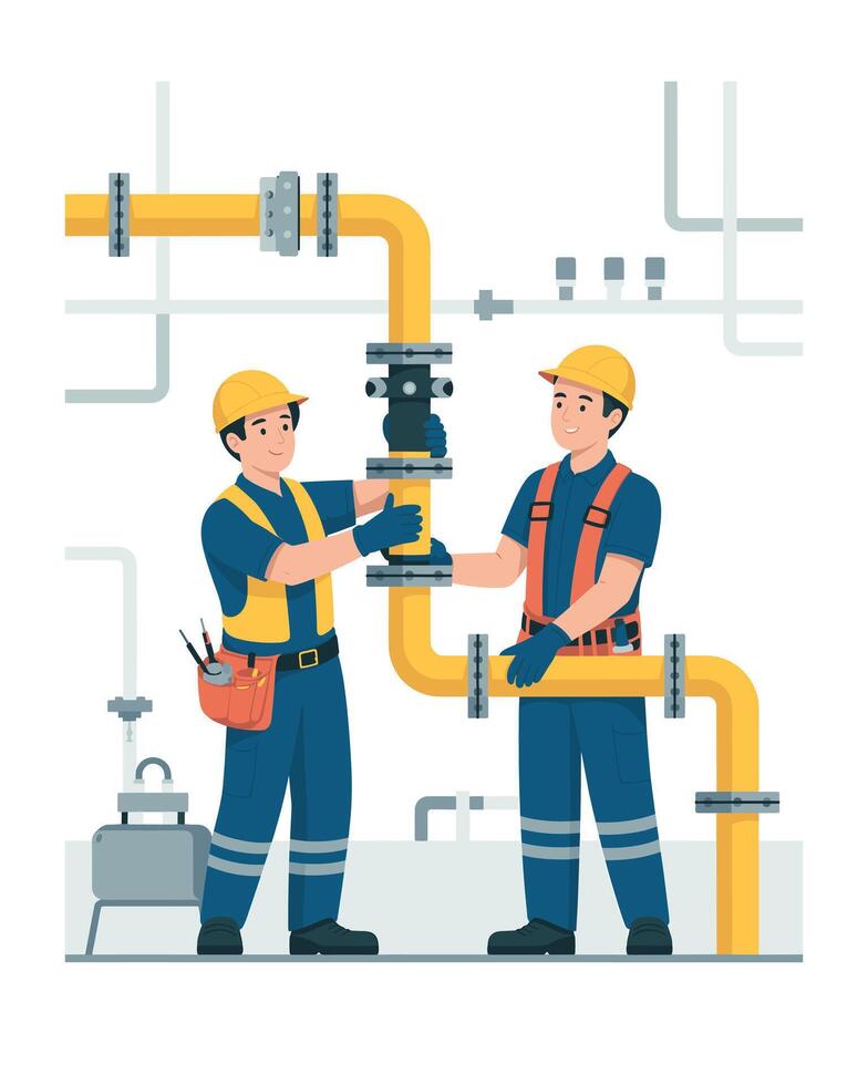 Gas pipeline technicians working together vector
