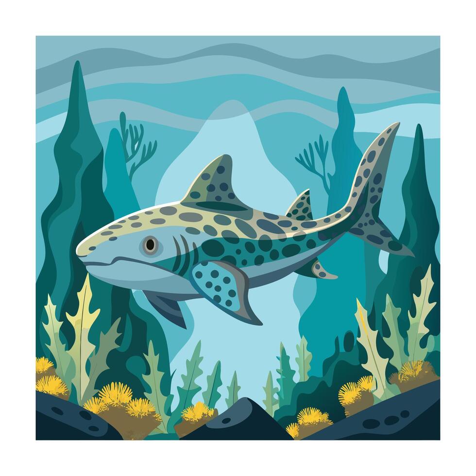 Leopard Shark Swimming Underwater Cartoon Illustration in Format vector