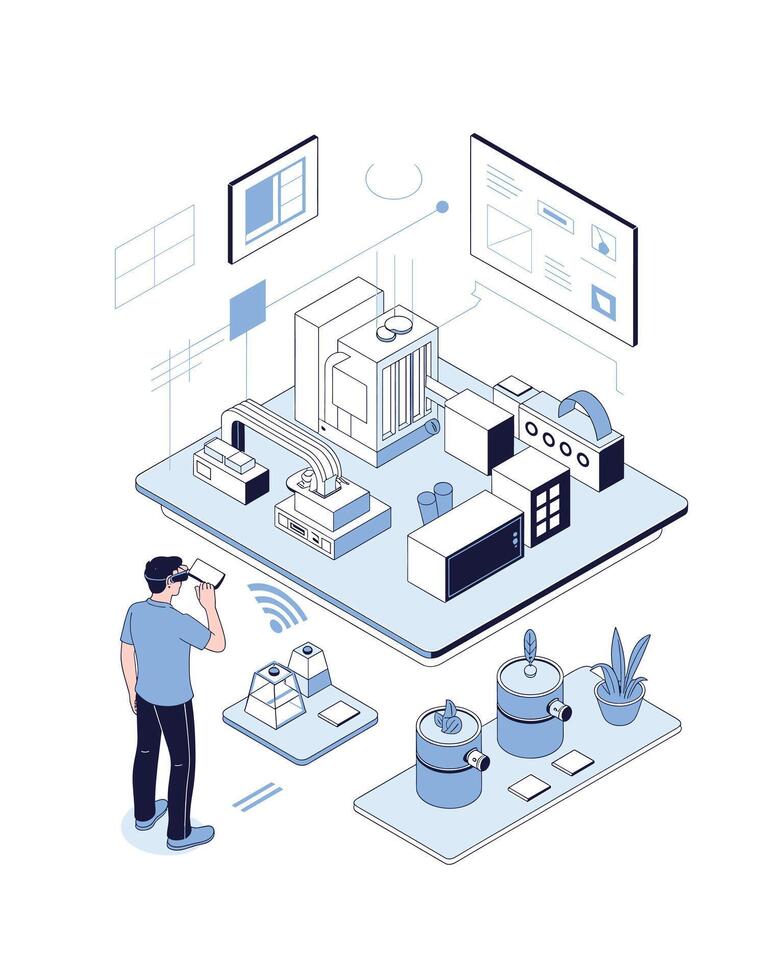 Virtual reality industrial plant monitoring and control vector