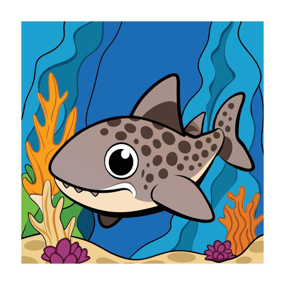 Cartoon Leopard Shark in Ocean Scene Illustration for Children or Design vector