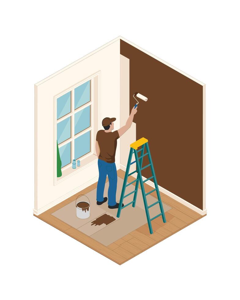 Interior wall painting isometric illustration vector