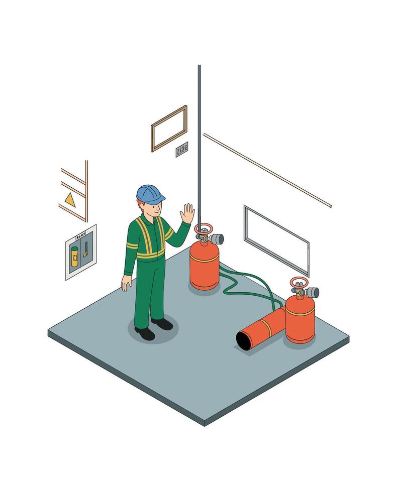 Gas cylinder safety inspection by technician vector