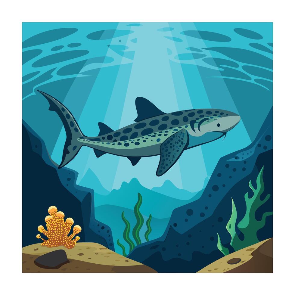 Leopard Shark Underwater Cartoon Illustration of Marine Wildlife and Habitat vector