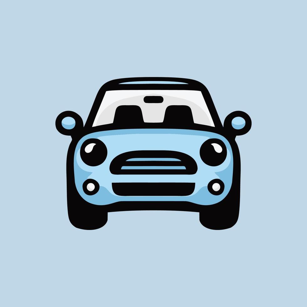 A blue car with a black hood on a light blue background vector