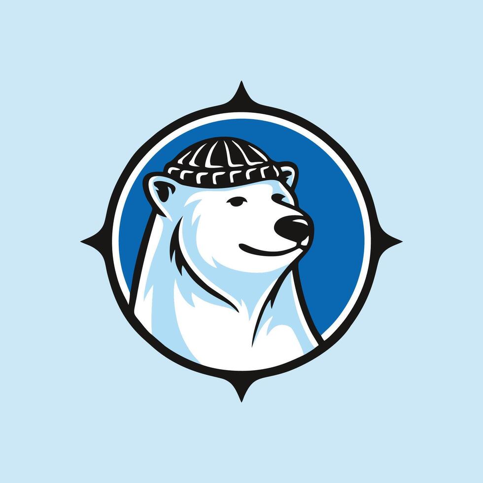 A polar bear wearing a hat in a circle vector