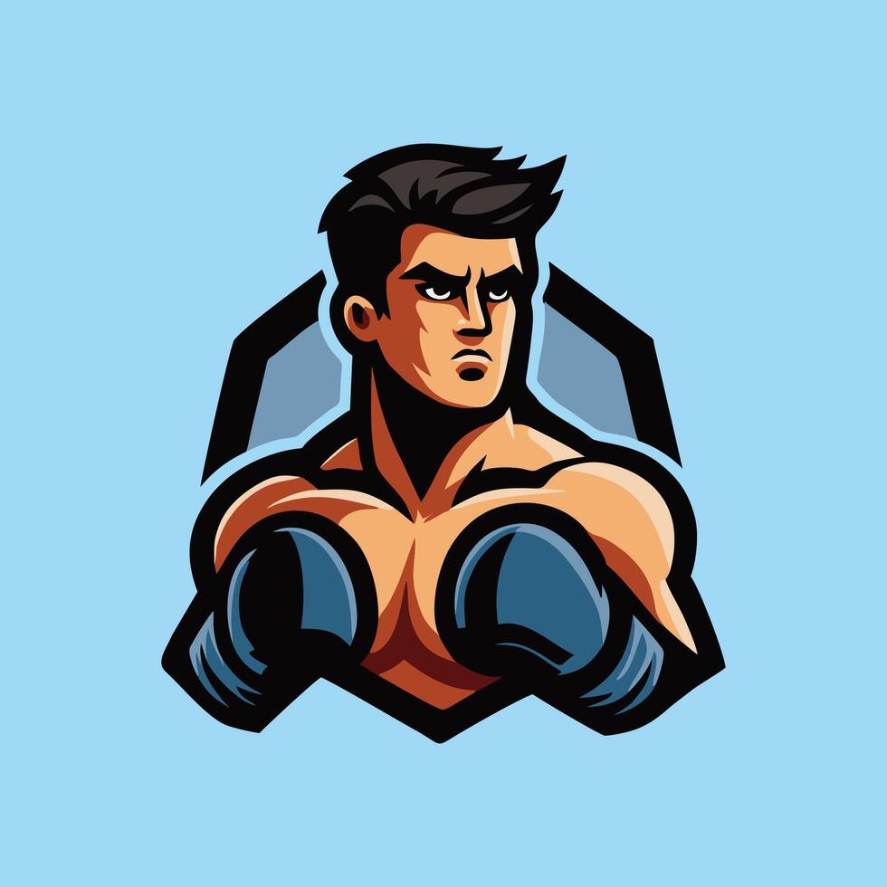 A man with boxing gloves on his chest vector