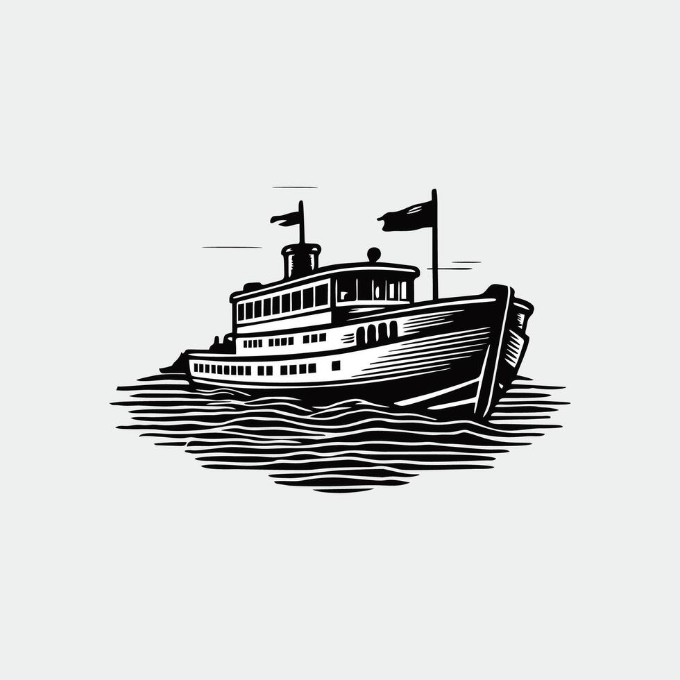 A black and white logo for a ferry boat vector