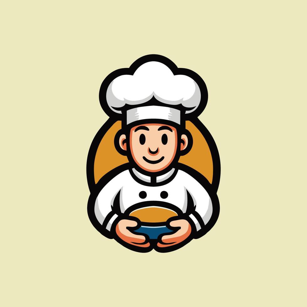 Chef holding a bowl of food vector