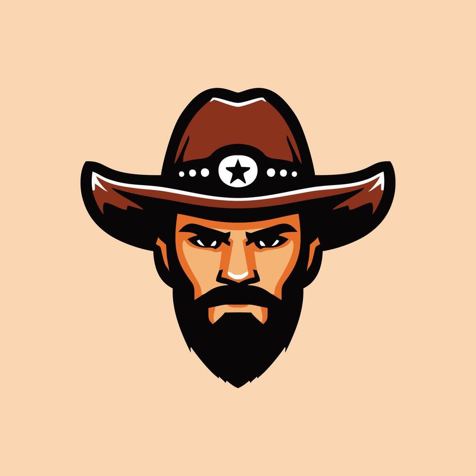 A cowboy with a beard and hat vector