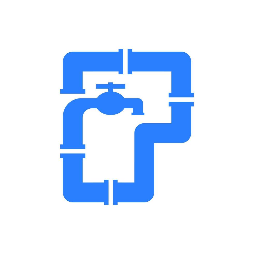 illustration of pipe forming a letter P with a water tap. logo template for plumbing company. plumber logo. vector