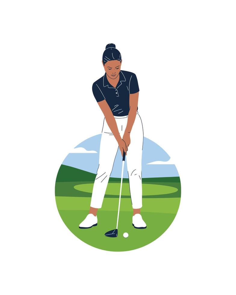 Female Golfer Preparing to Swing on the Golf Course Illustration vector