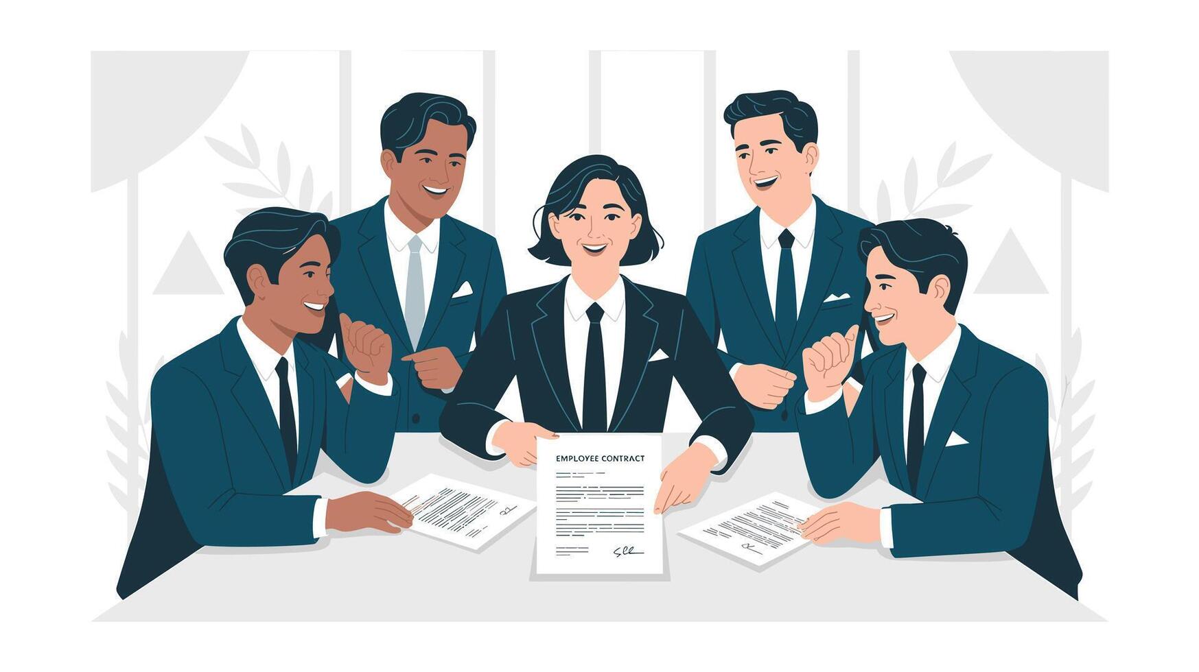Employee Contract Signing Business Team Approving and Celebrating a New Agreement vector