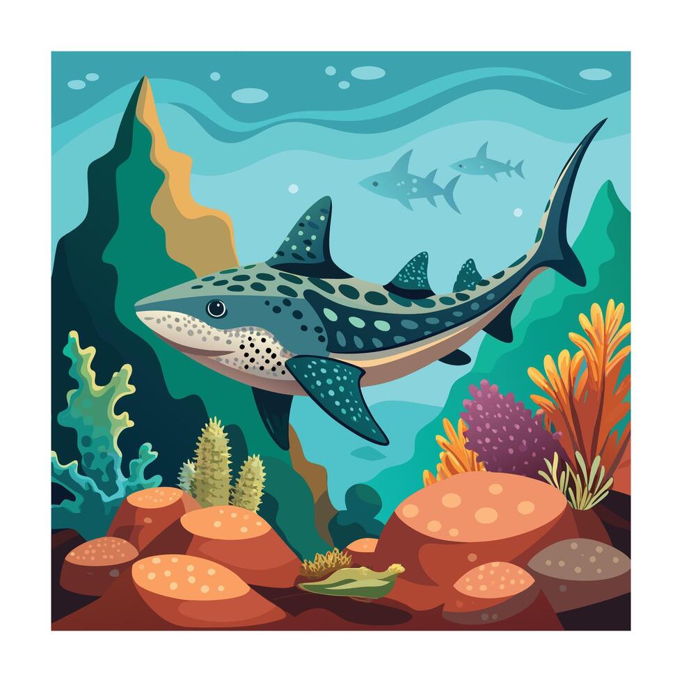 Leopard Shark in a Coral Reef Illustration of Ocean Life vector