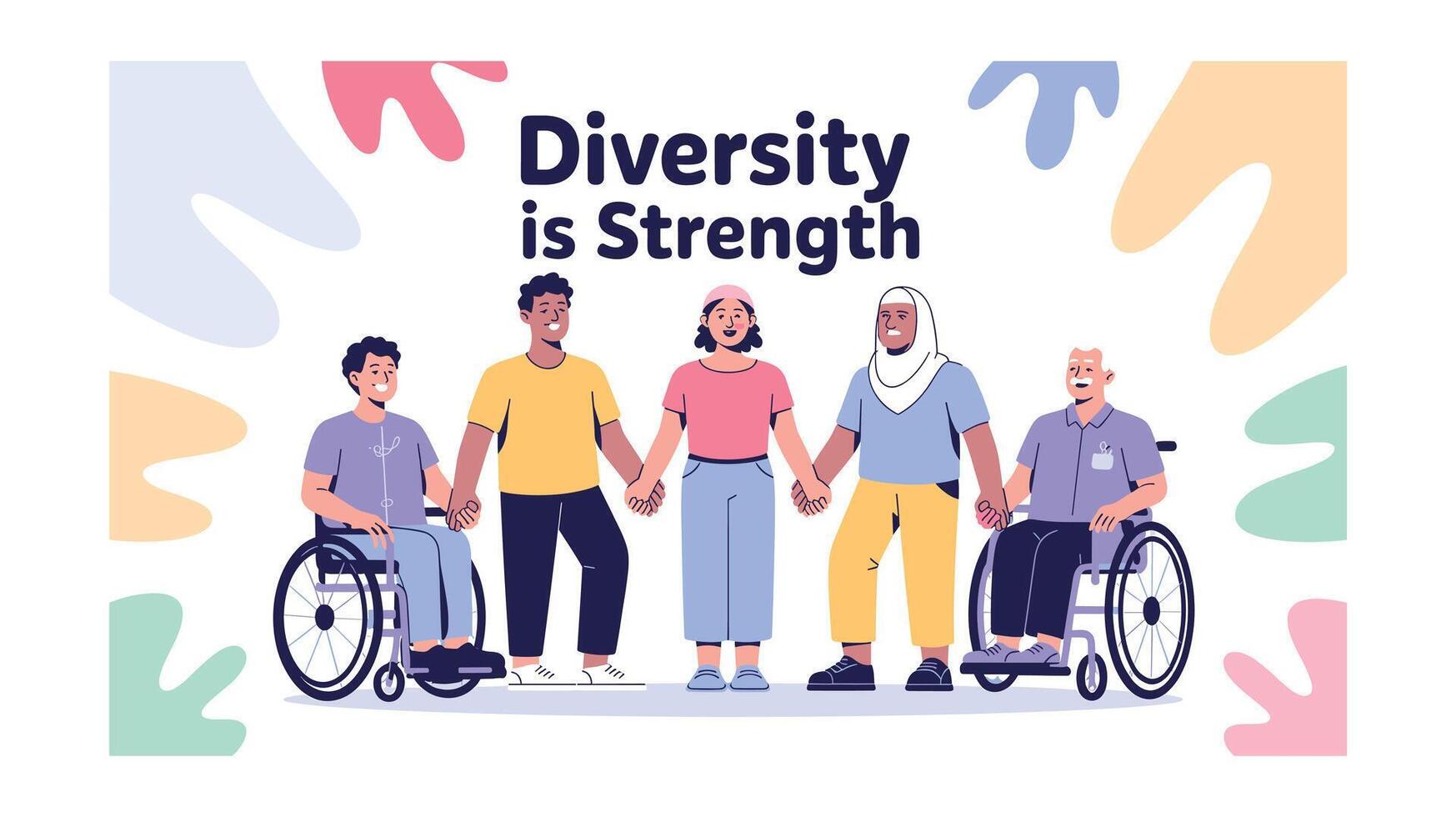 Diverse Group Holding Hands Inclusion, Equality, Unity, Diversity is Strength vector
