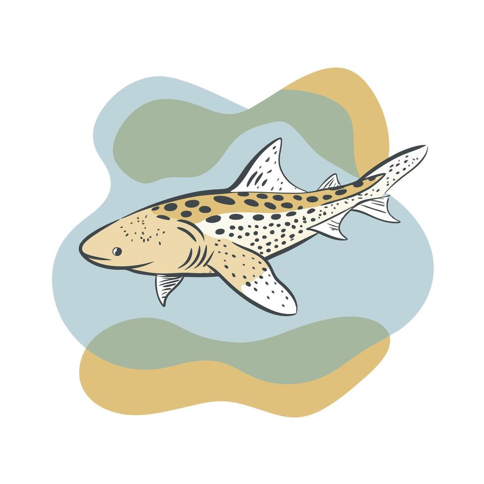 Leopard Shark Illustration Cute Marine Animal with Abstract Background Elements vector