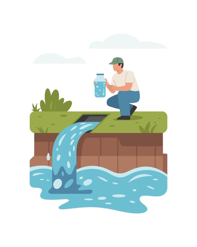 Water quality sampling near a stream vector