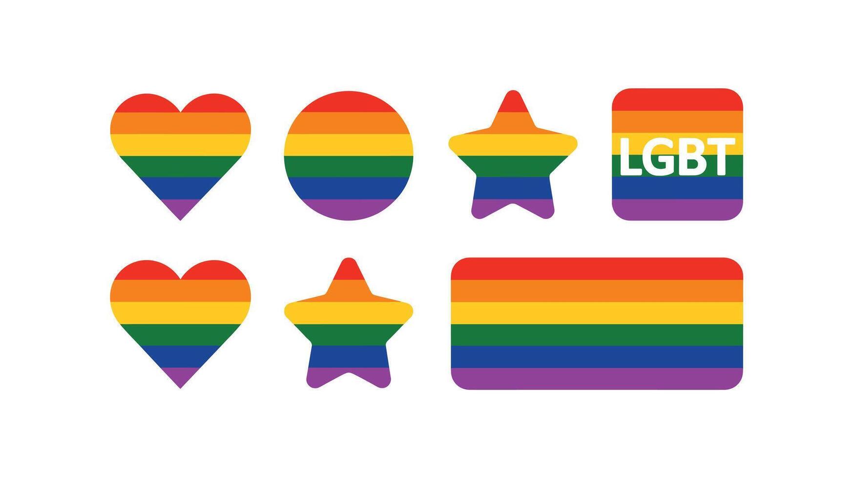 LGBT Pride Rainbow Flag Symbols Heart, Circle, Star, and Square Icons vector