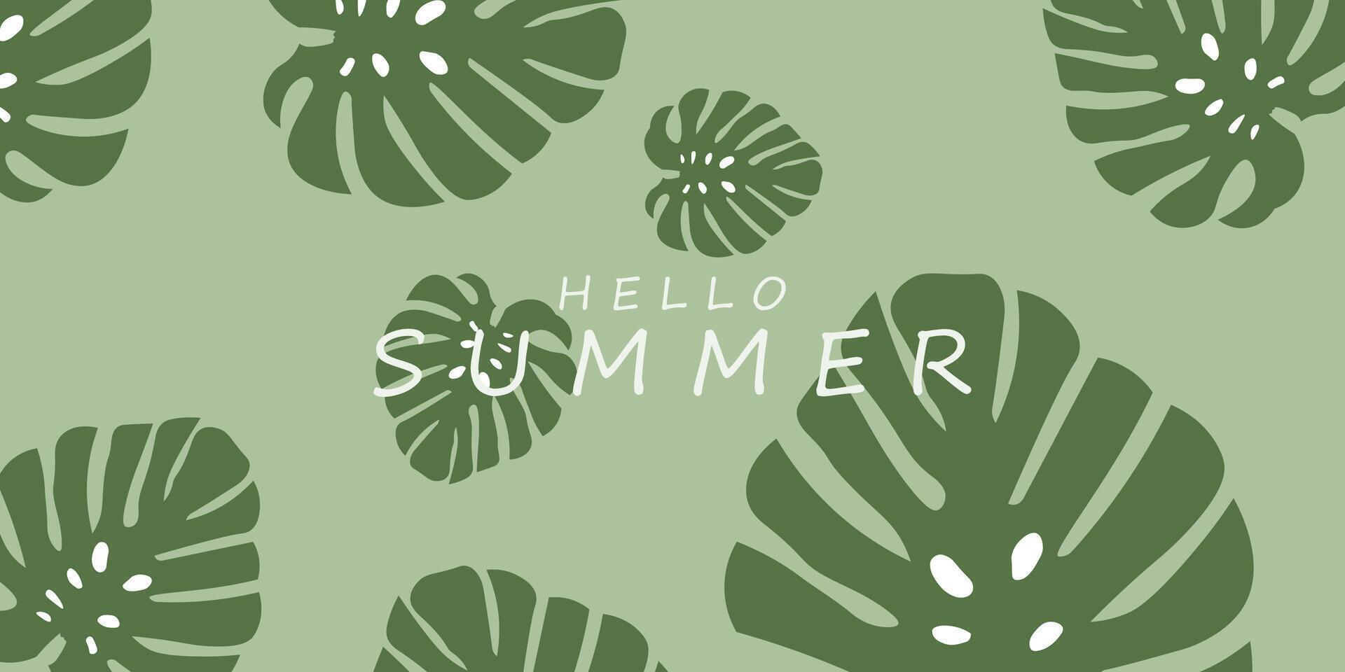Hello Summer Background with Tropical Monstera Leaves vector