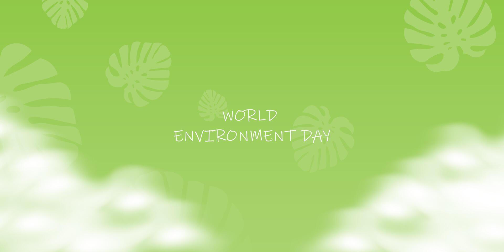 World Environment Day Green Background with Tropical Leaves and Clouds vector