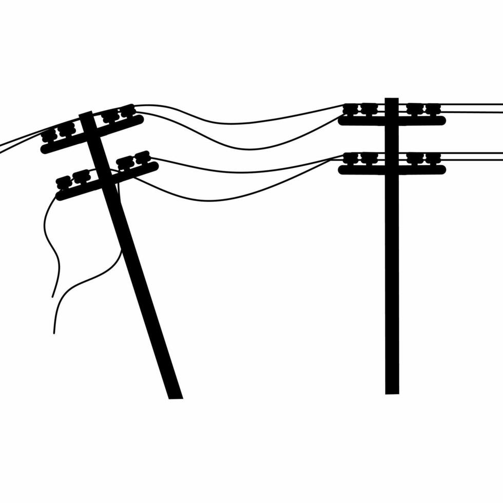 illustration of two electricity poles collapsed due to natural disaster. Isolated on white background. Suitable for disaster logo. illustration vector