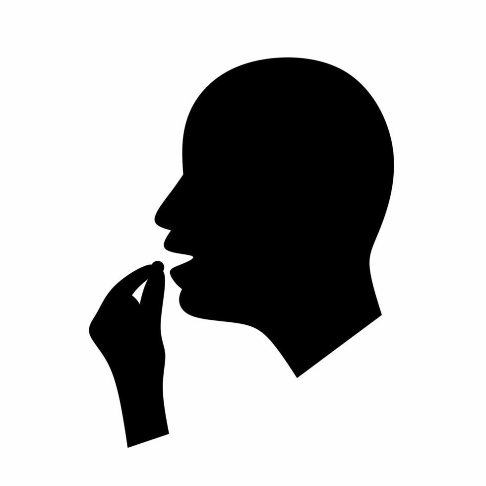 illustration of human head taking medicine pill with hand isolated on white background. vector