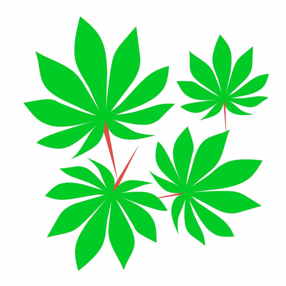 illustration of green cassava leaves collection with stalks isolated on white background vector