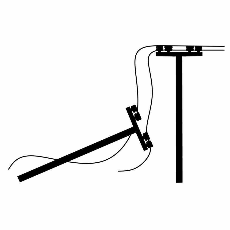 of broken and collapsed electric pole with broken wires isolated on white background. vector