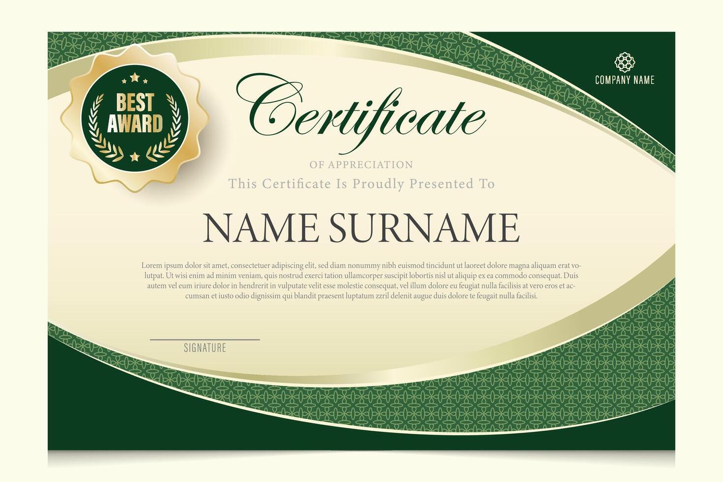 green theme certificate design, modern, luxury. vector