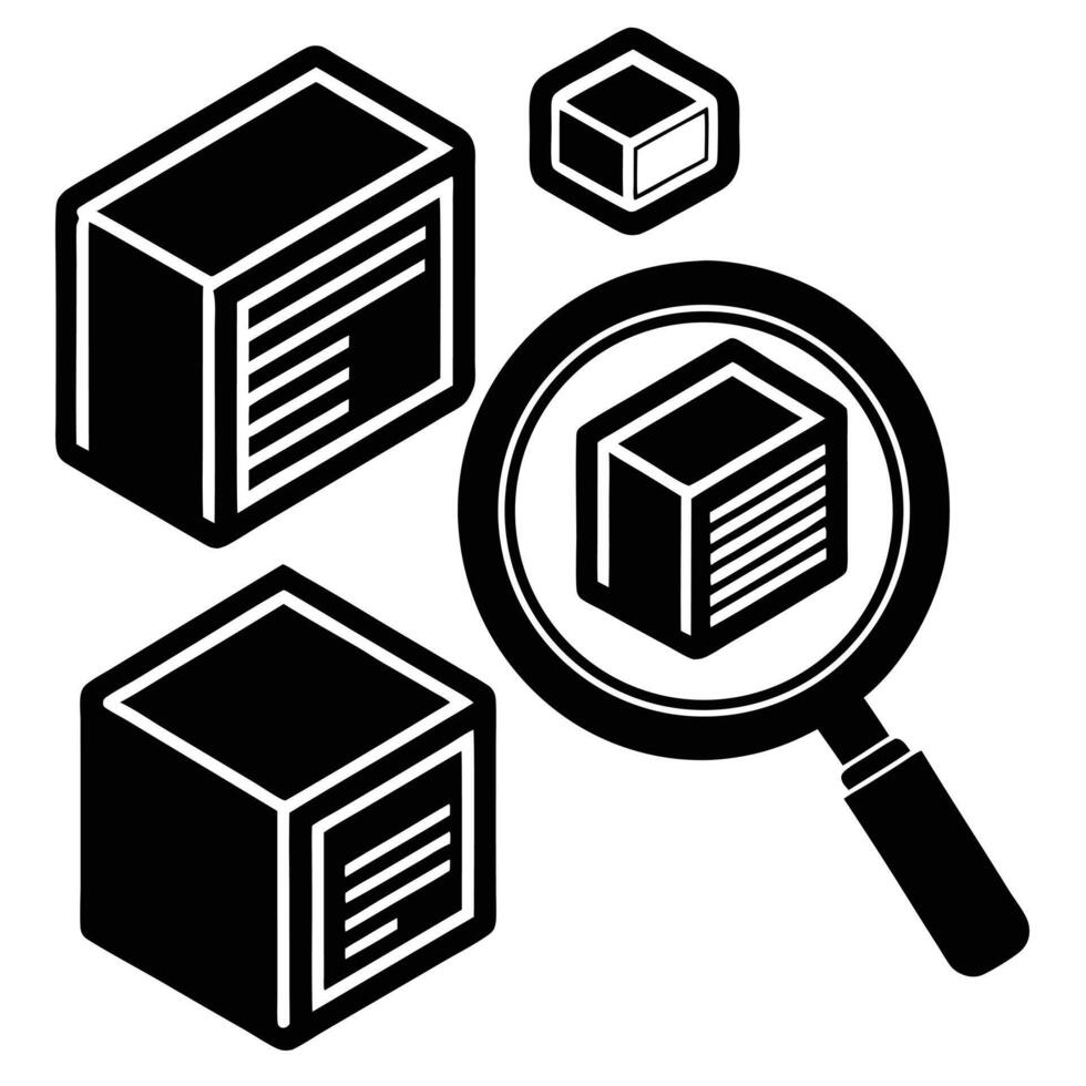 Three dimensional illustration of a floating magnifying glass and artistic elements vector
