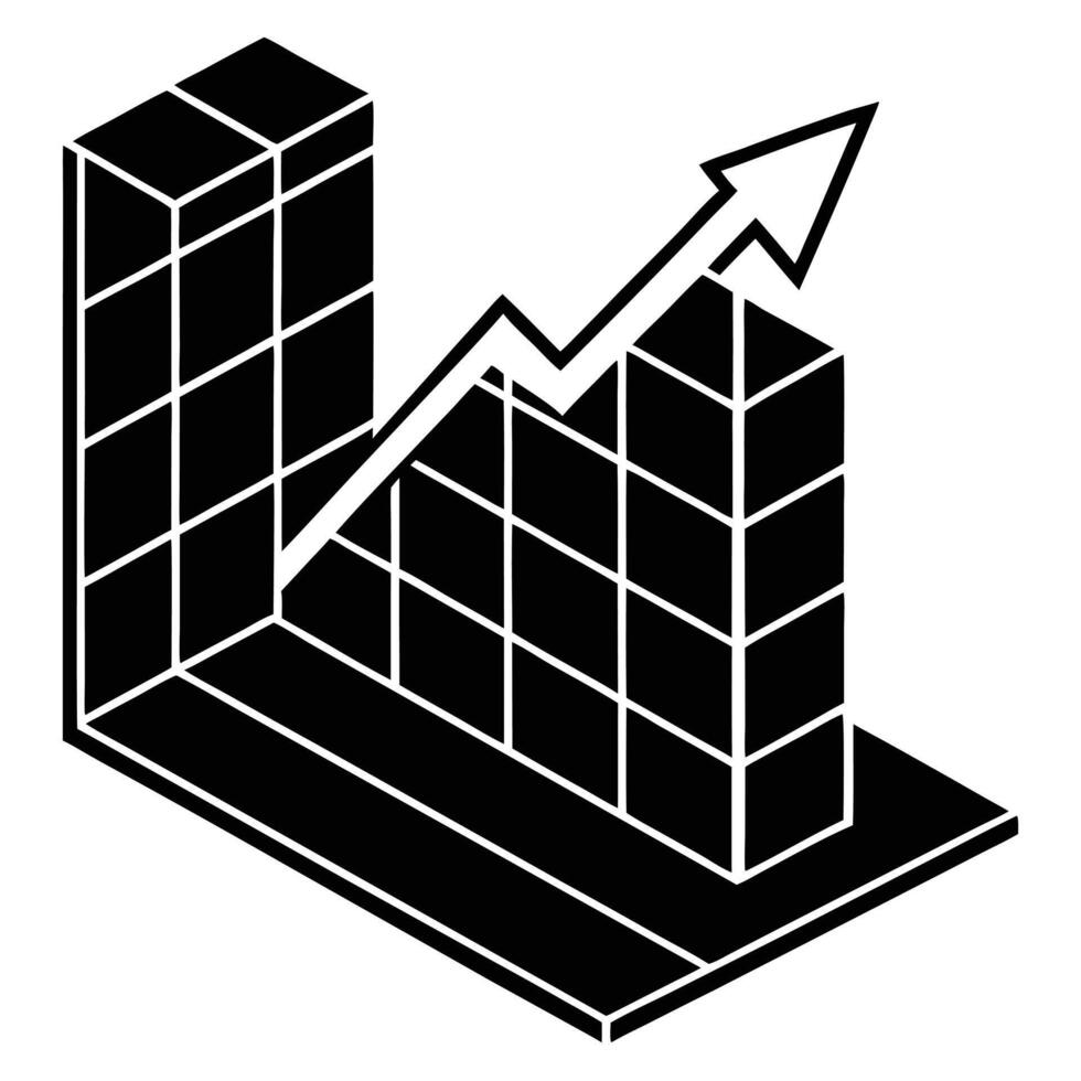 Three dimensional vibrant growth chart icon with upward arrow for business presentations vector