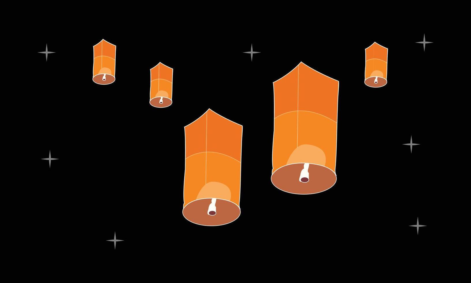 Cultural sky lanterns floating in the night sky during a traditional festival vector