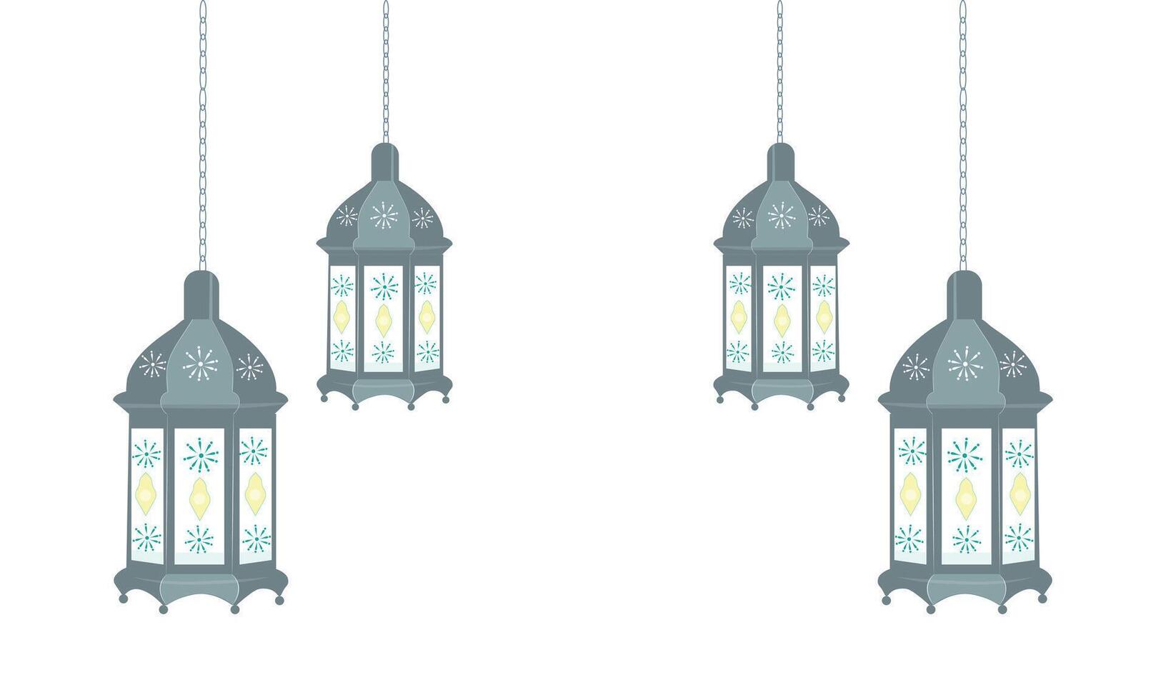 Illuminated Hanging Lanterns for Ramadan or Eid Celebrations on a White Background vector