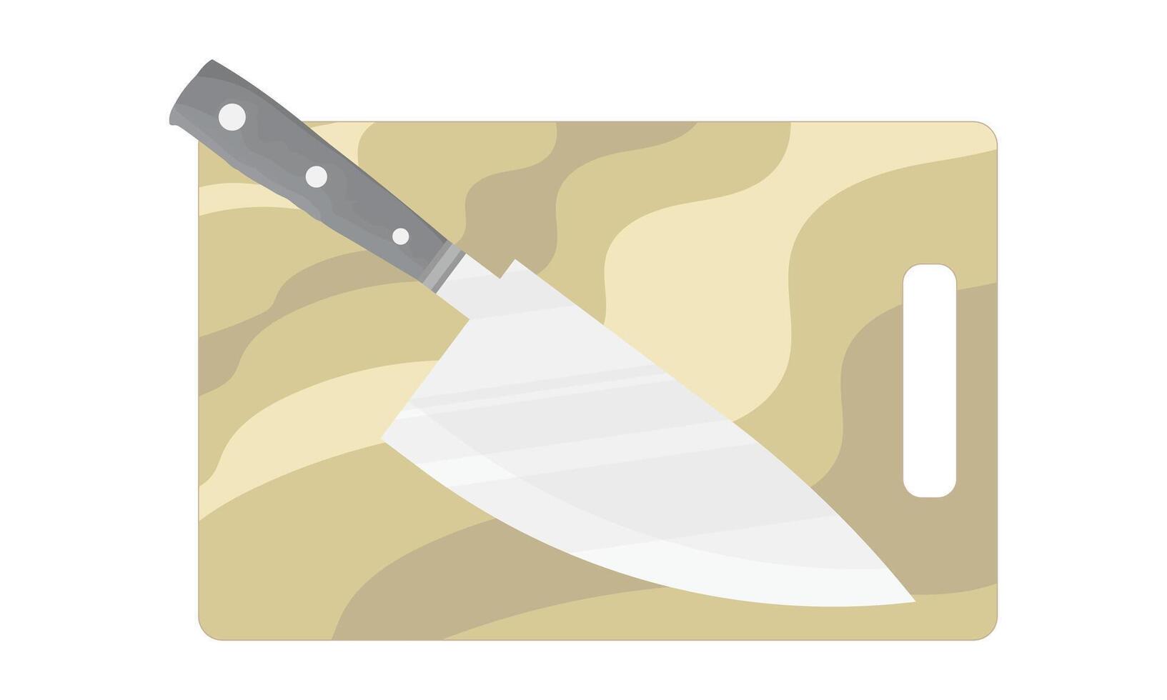 A Wooden Cutting Board with a Sharp knife on it, a Chef's Knife on a Wooden Cutting Board. vector