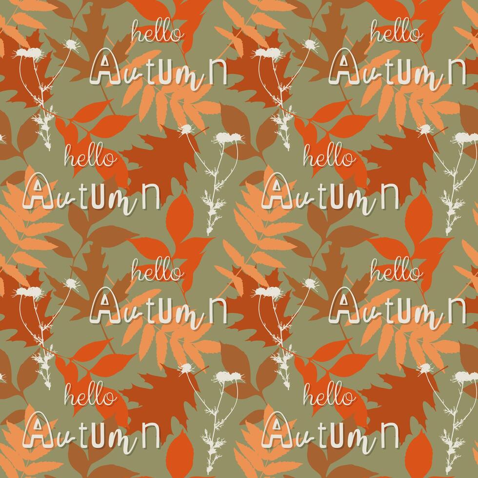 Seamless pattern with bright silhouettes of leaves. Herbarium with autumn leaves, autumn vibe. vector
