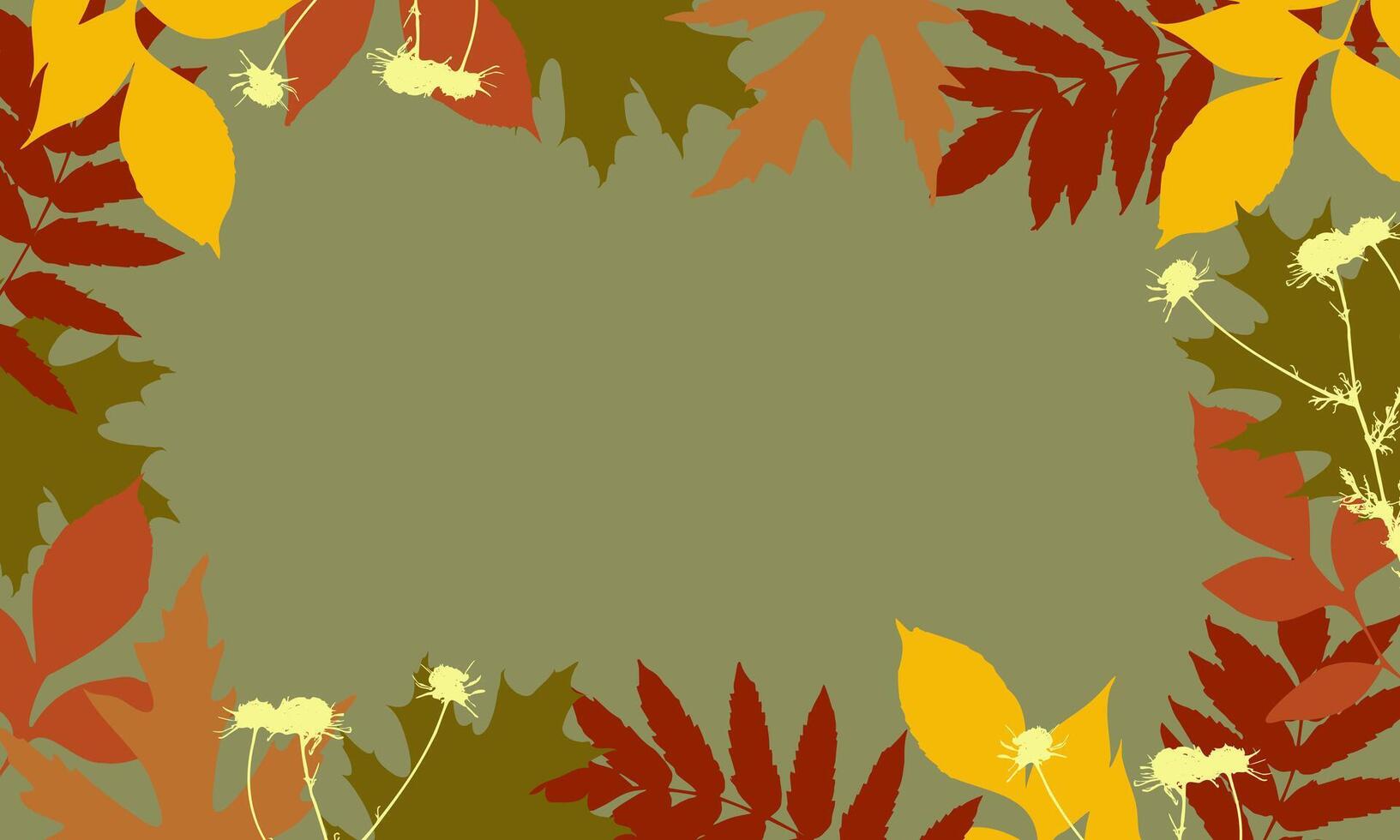 autumn frame, border bright leaves on green background. vector