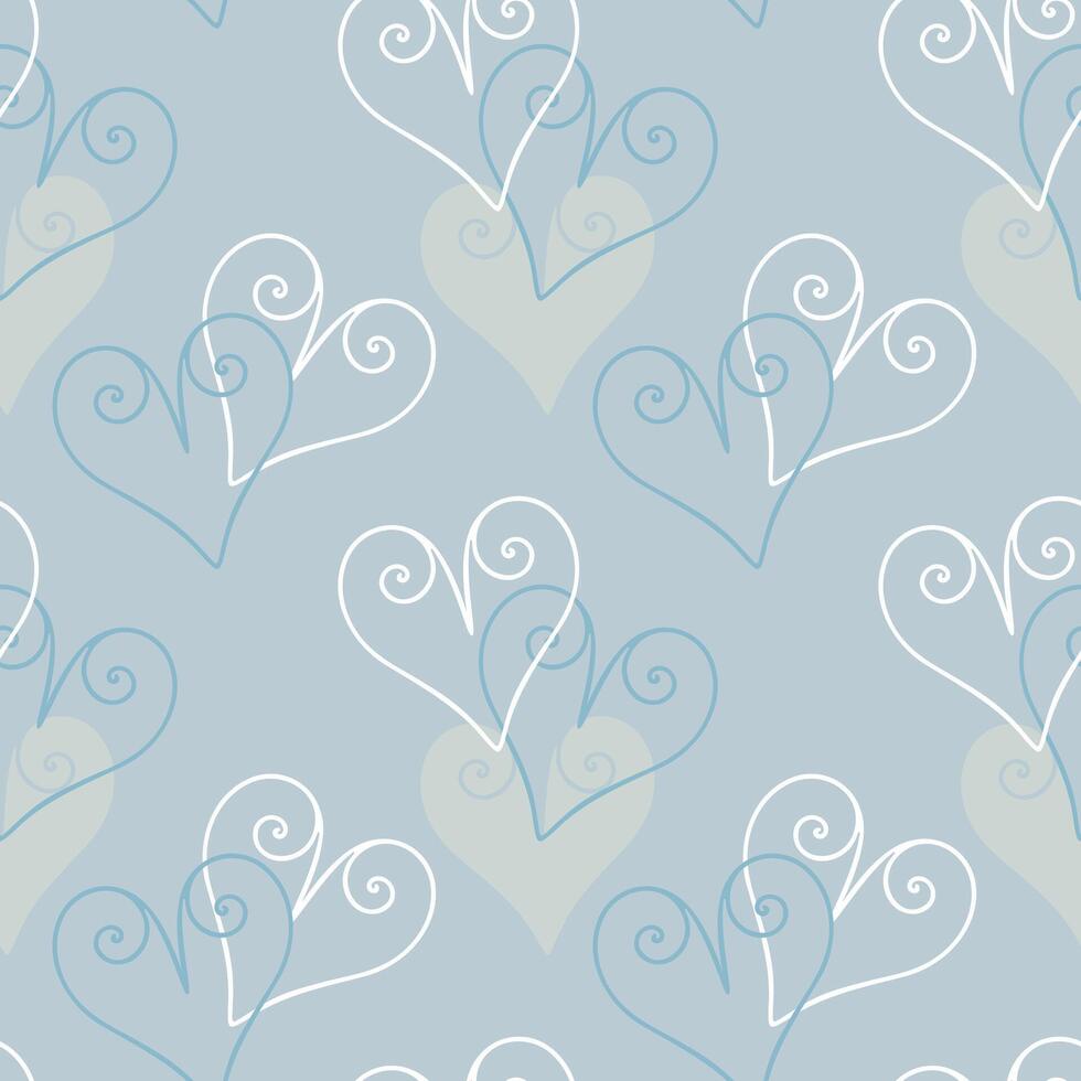 Lace heart shapes, blue pattern with heart outlines. Textile. Wallpaper, backdrop, wrapper, packaging. vector