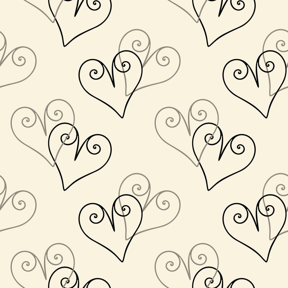 Pattern with heart shapes, beige pattern with heart outlines. Textile. Wallpaper, backdrop, wrapper, packaging. vector