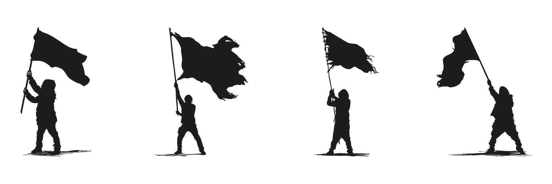 Flag Bearer Silhouettes In Icon Set. Protest And Activism Symbol Collection. Social And Political Movement Use. Isolated Illustration vector