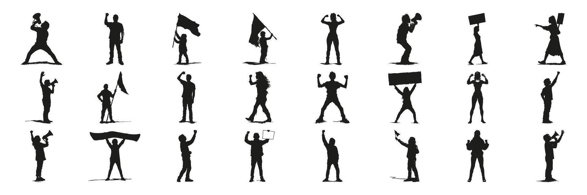 Protest And Activism Silhouette Set. Demonstration And Social Movement Symbol Collection. Political And Educational Use. Isolated Illustration vector